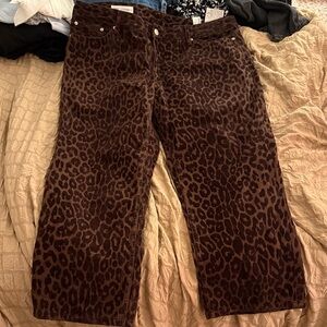 Zara Brown Animal Print Straight Leg Jeans